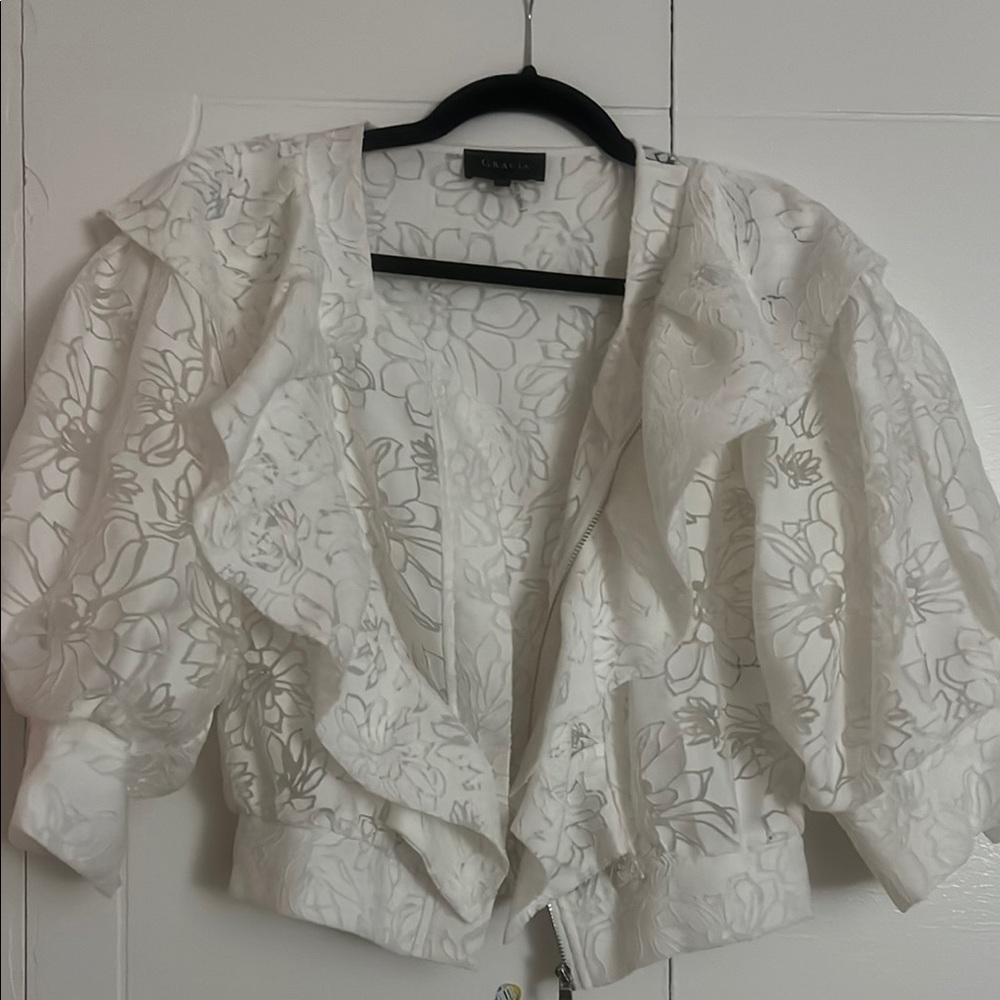 White Floral Ruffle Jacket